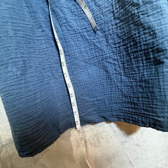 Pact Organic Cotton Double Gauze Smocked Midi Dress L Blue Short Sleeve Large L - Picture 4 of 12